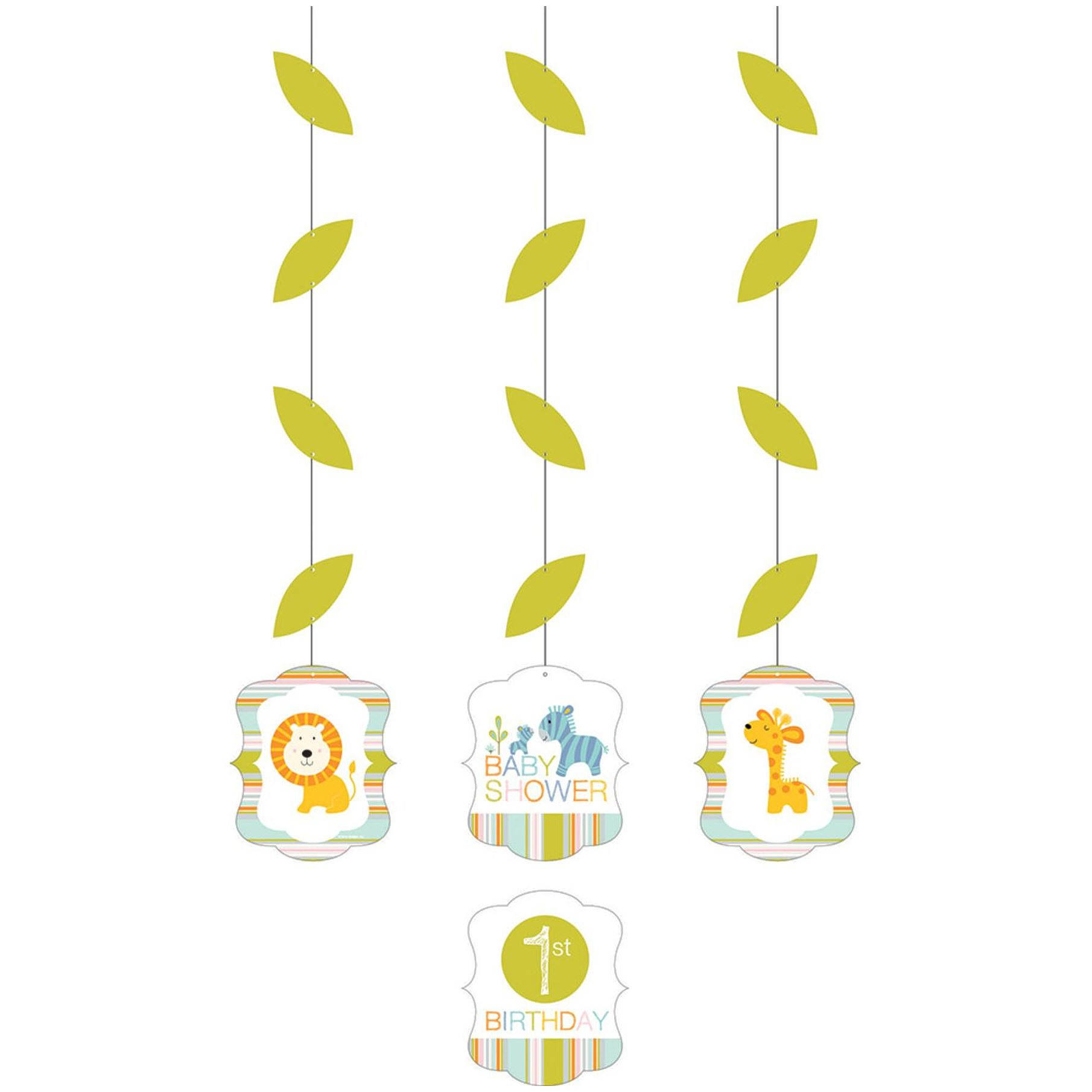 Pack of 18 Green and White &ldquo;Baby Shower&rdquo; Printed Hanging Cutout Party Decorations 8.2x22