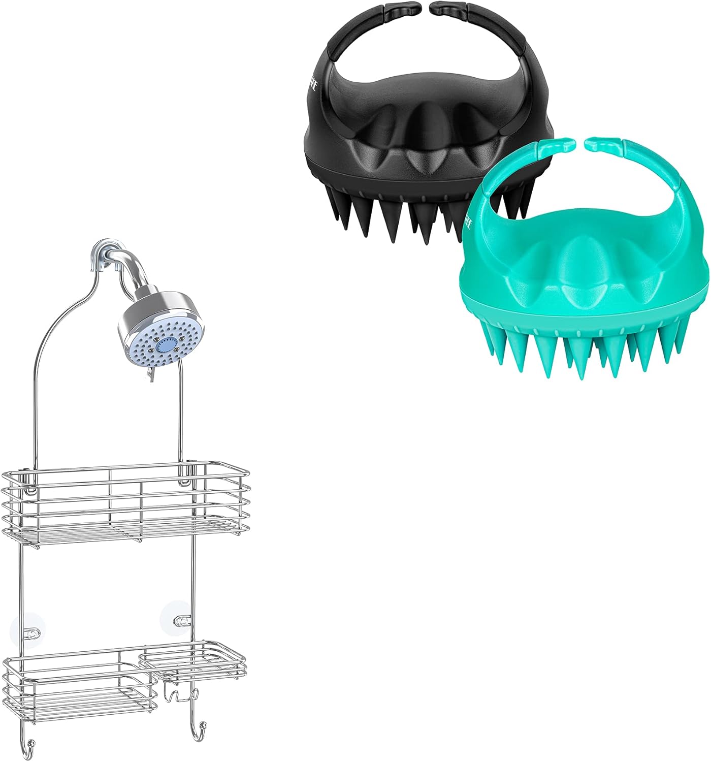 SMARTAKE Hanging Shower Head Caddy Bundle with 2-Pack Shampoo Brush Pack of 2
