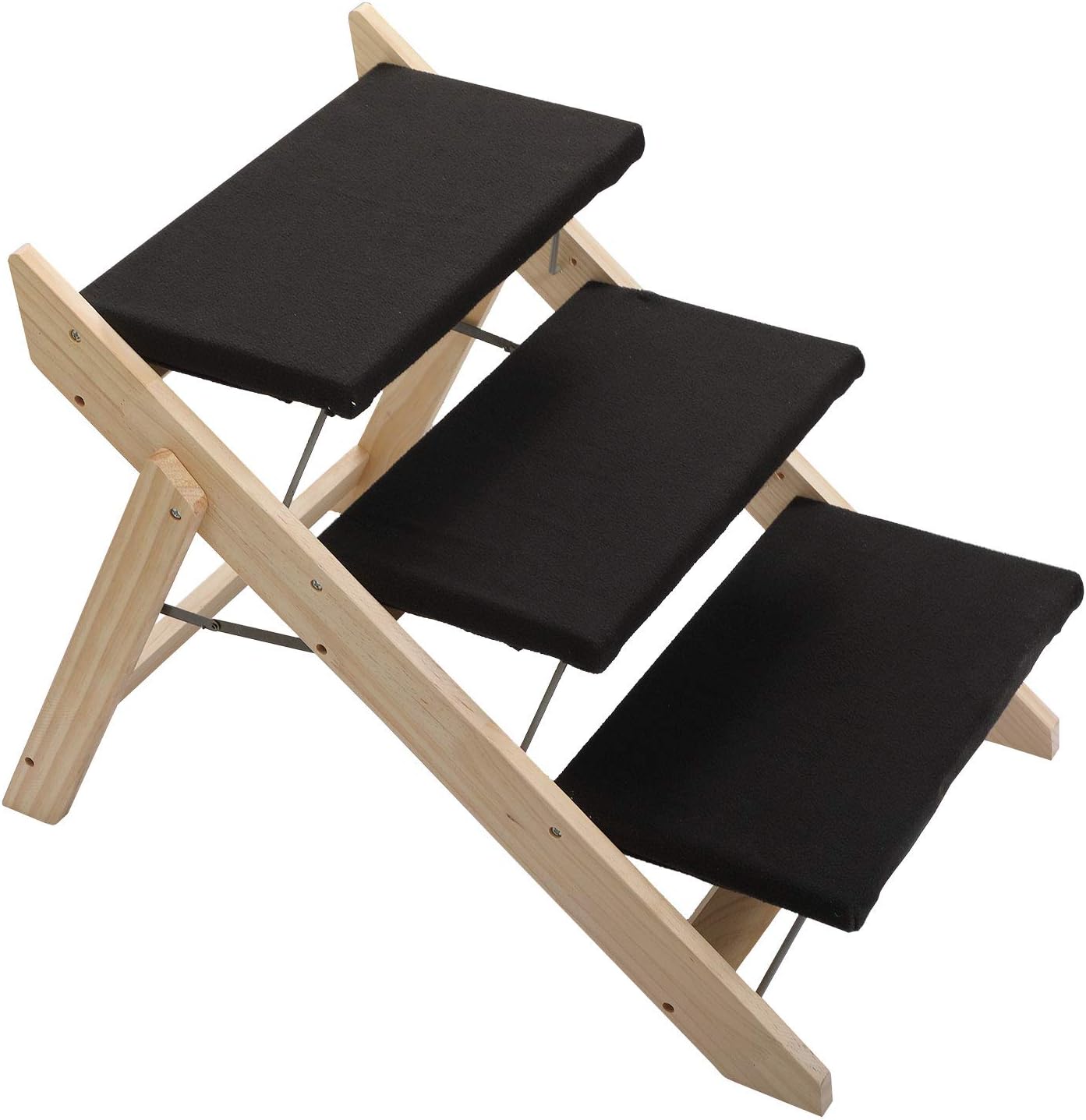 4 EVER WINNER 2-in-1Folding Dog Stairs 3 Levels Wood Pet Stairs Ramp Steps Portable Wide Non-Slip Carpeted Ladder for Dogs and Cats Easy Climb, High Beds, Sofa, Car, Living Room, Bedroom, Black