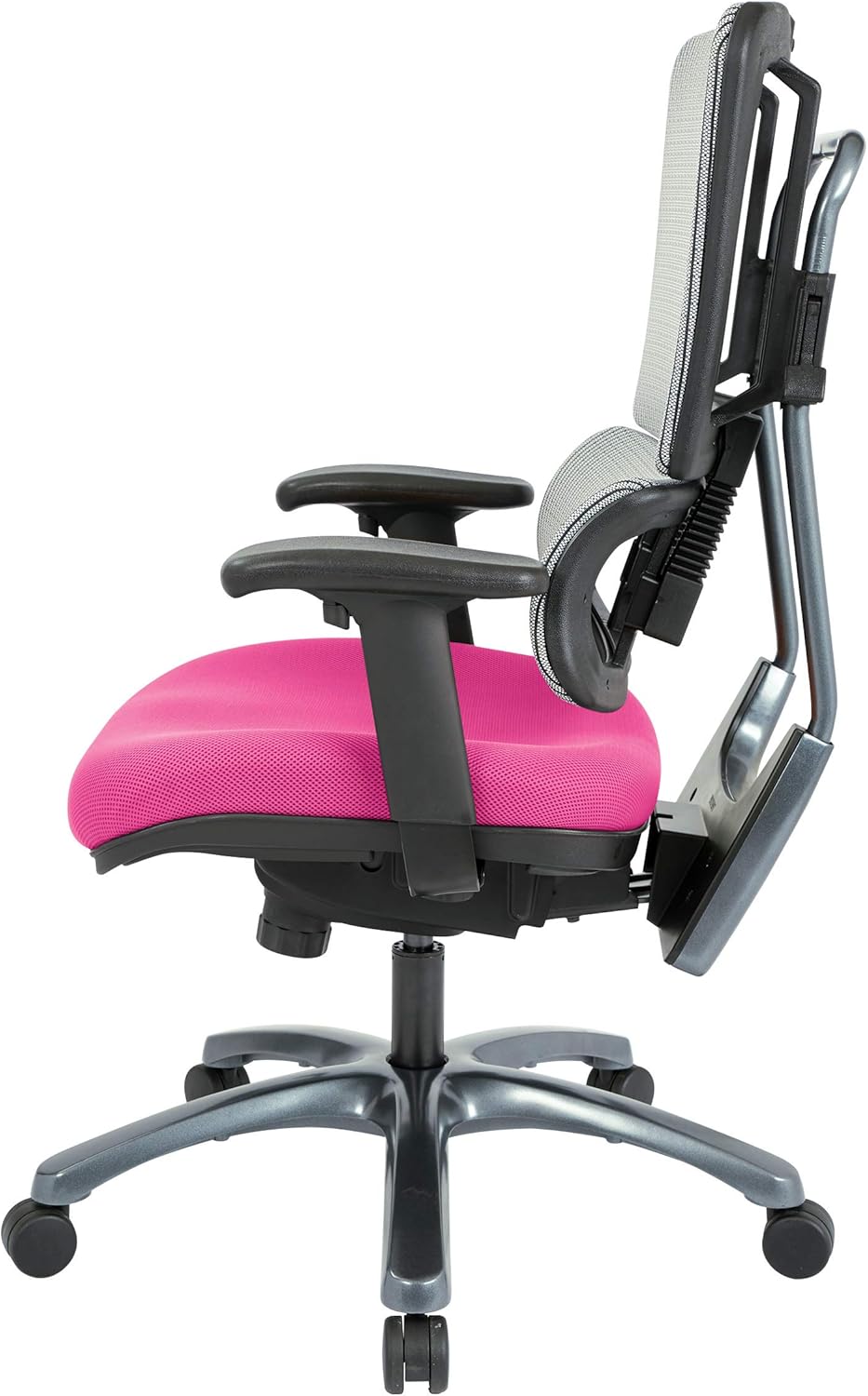 Office Star Pro X996 Series Manager's Office Chair with Breathable Grey Back, Adjustable Height and Lumbar Support, Polished Titanium Finish Base, Padded Seat with Pink Mesh