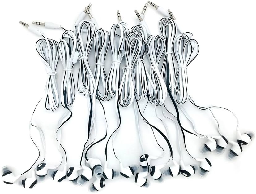 JustJamz 2.0 in-Ear Headphones 3.5mm Bulk Earbuds Stereo Simple Design Black and White 100 Pack