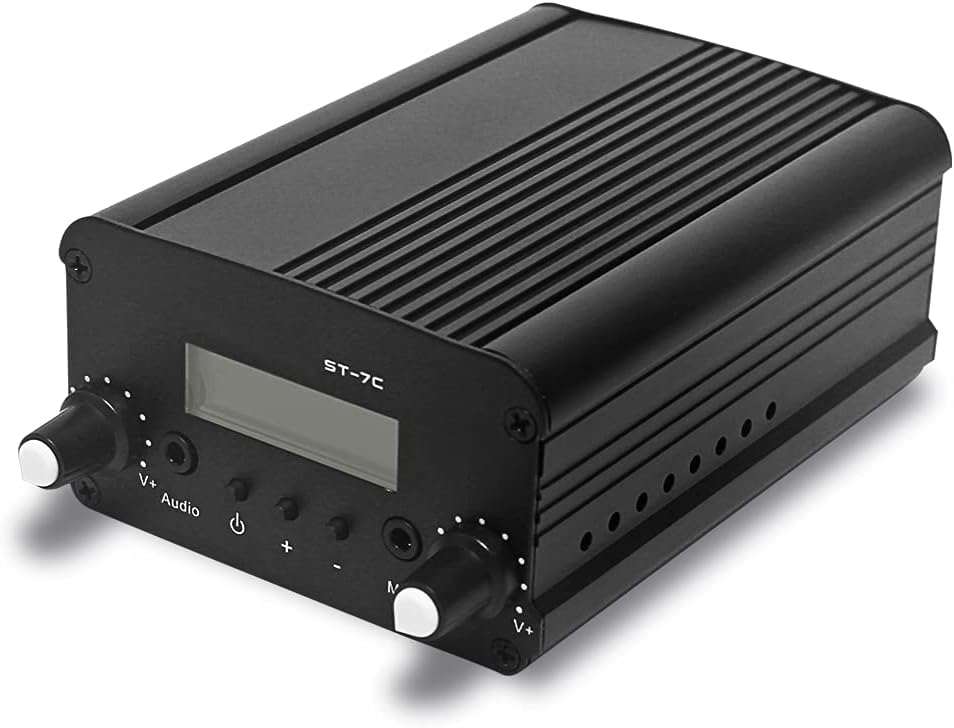 FM Transmitter 7W/1W Mini Radio Stereo Station, 88.1-107.9MHz FM Broadcast Transmitter with Antenna for Church, Parking Lot Pack of 2