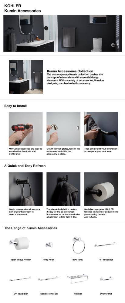 Kohler K-24550 Kumin 24x22 Grab Bar Matte Black