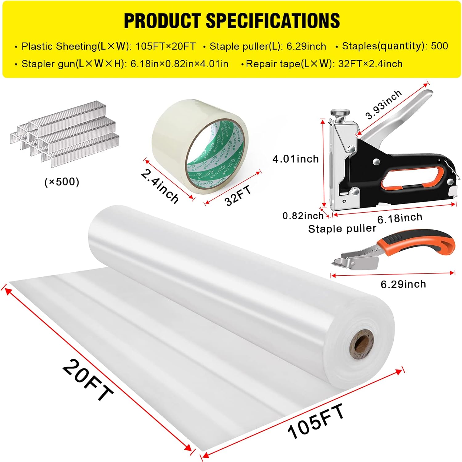 Clear Plastic Sheeting 6mil Vapor Barrier Plastic Sheeting Heavy Duty 5 Year UV Resistant Greenhouse Plastic 20' x 105' Plastic Drop Cloth Vapor Barrier Covering for Crawl Space