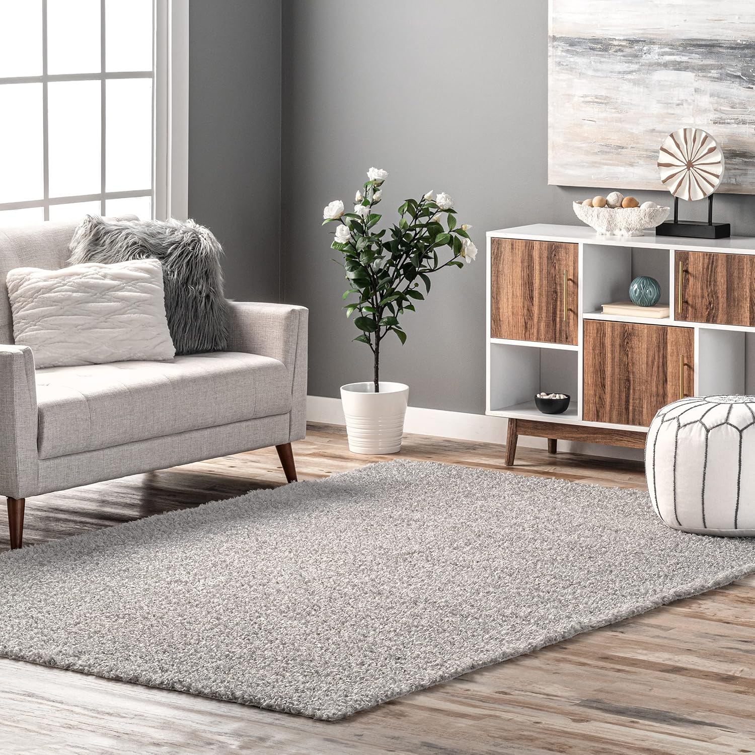 nuLOOM Marlow Machine Washable Soft Shaggy Faux Sheepskin Area Rug, 5' x 8', Light Grey