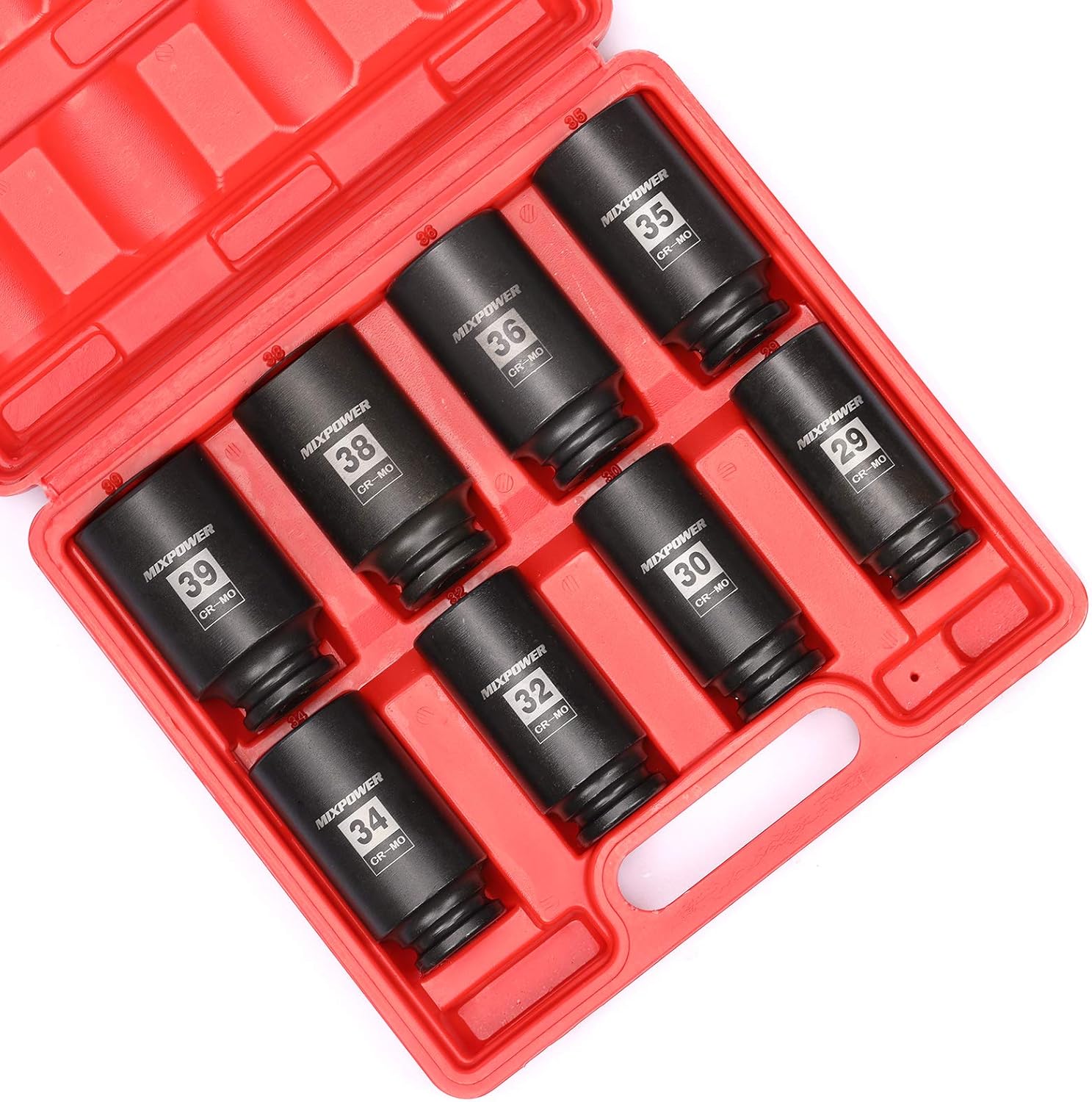 MIXPOWER 8-Piece 1/2-Inch Drive Deep Impact Socket Set,12 Point, Metric, CR-MO, 29,30 32 34 35,36,38,39mm, Heavy Duty Impact Socket Set