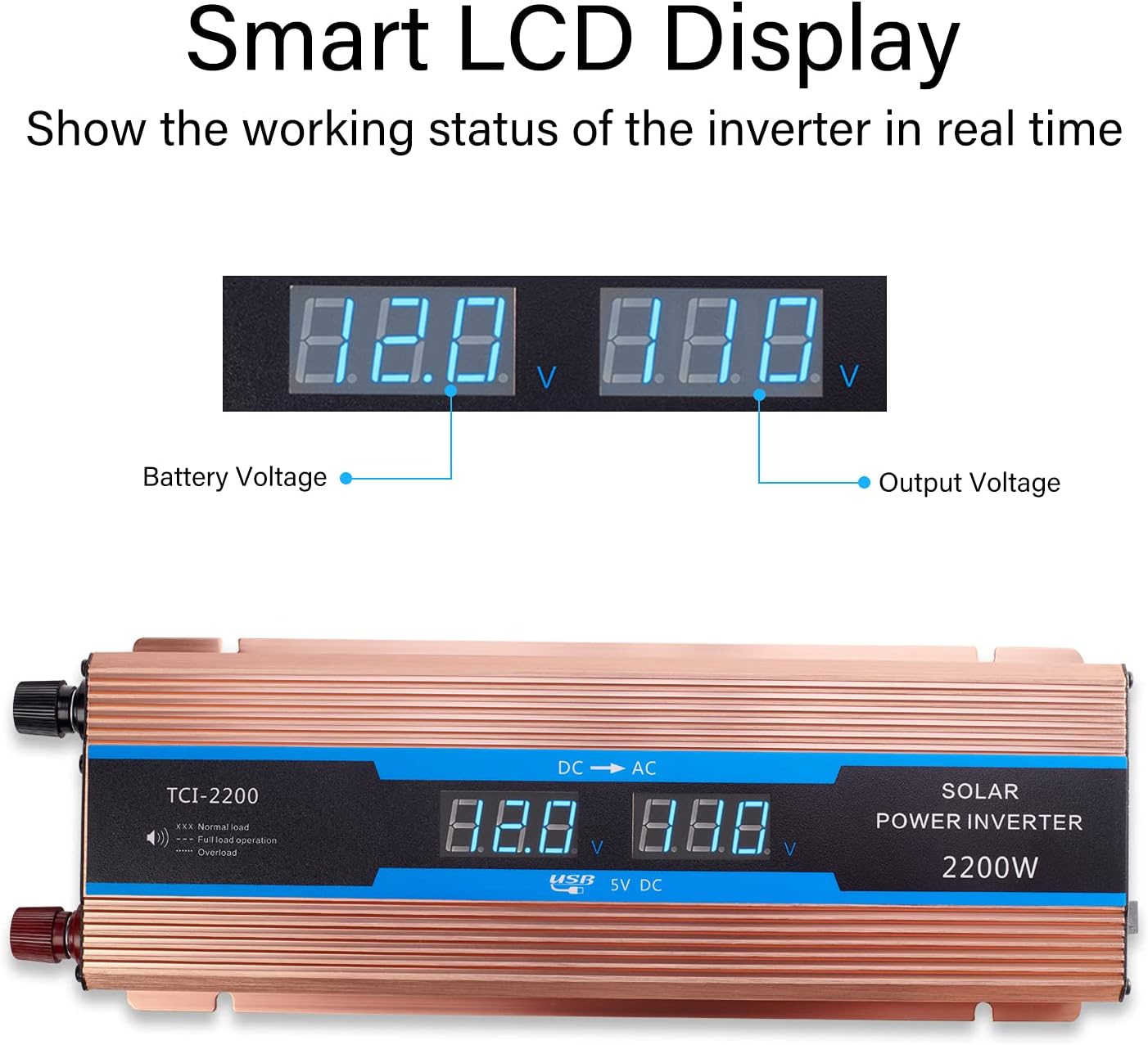 GISIAN 1100W Power Inverter DC 12V to 110V AC Converter with Digital LED Display, 2 AC Outlets and USB Port for RV Truck Boat Solar System