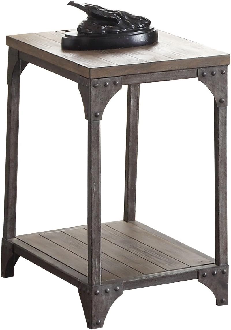 ACME Furniture 81447 Gorden End Table, Weathered Oak & Antique Silver