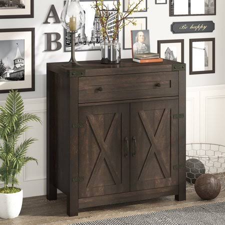 Amolife Wood Farmhouse Accent Storage Cabinet, Buffet Sideboard, Espresso, Brown