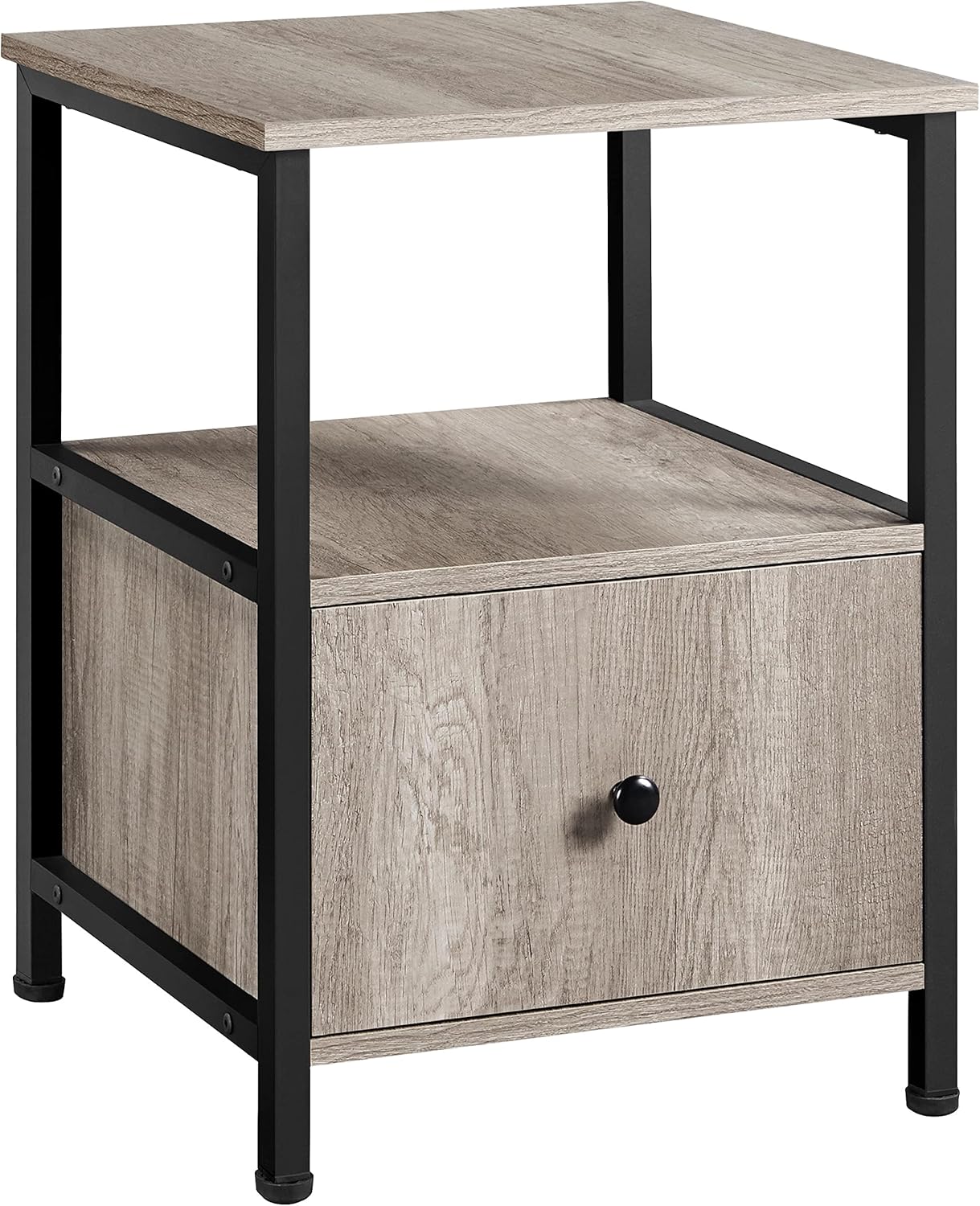 Yaheetech Industrial End Table with Drawer Open Shelf, Retro Side Table for Small Space, Strong Metal Frame, Wood Accent Look, Gray Wash