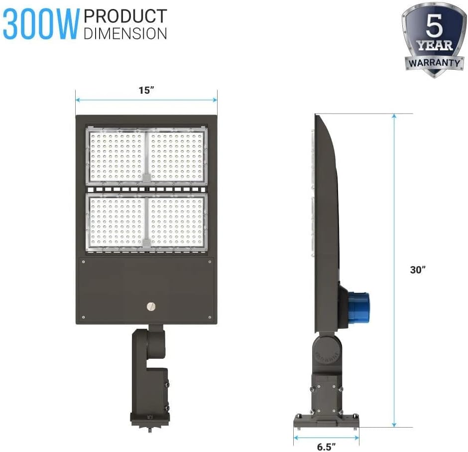 LEDMyplace 300W LED Parking Lot Light w/Photocell Sensor, 200-480V High Voltage, Universal Mount (Replaces 1000W) 42000L, 5700K, Dimmable Bronze, cULus DLC