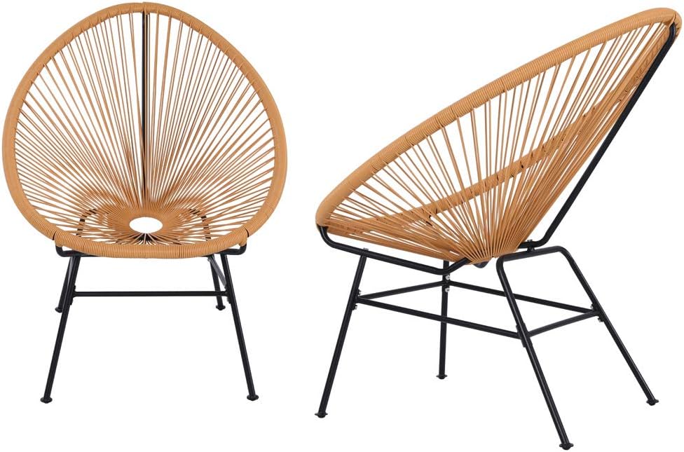 Nuu Garden Acapulco Sun Chair Bistro Set Indoor Outdoor All-Weather Oval Weave Lounge Patio Papasan Chair (2 Piece Set, Turquoise)