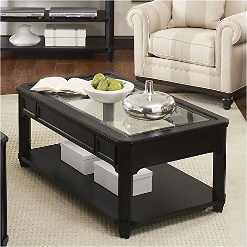 BOWERY HILL Glass Top Rectangular Cocktail Table in Black Birch
