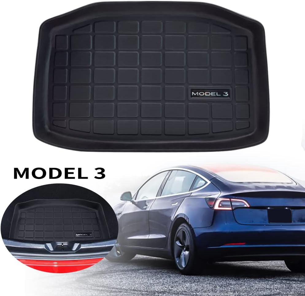 MEALAM Rear Trunk Mat for Tesla Model 3 2017-2021, All Weather Odorless Cargo Tray Liner Storage Trunk Mat Projector Accessories (Rear Trunk Mat) Pack of 2