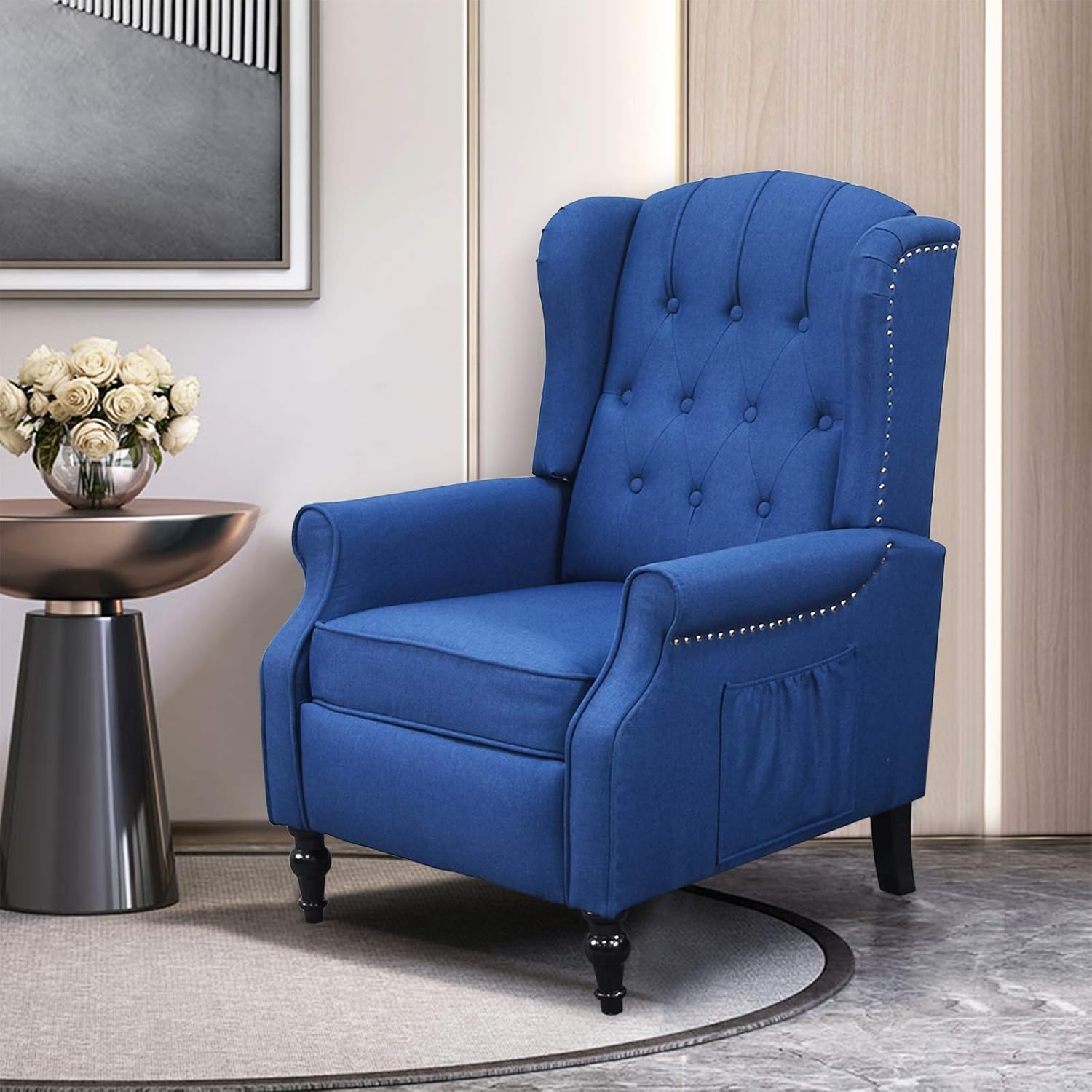 Apepro Tufted Wingback Chair Arm Chair Accent Chair,Recliners Vintage Style,Pushback Fabric Recliner Chair for Living Room Bedroom Brown