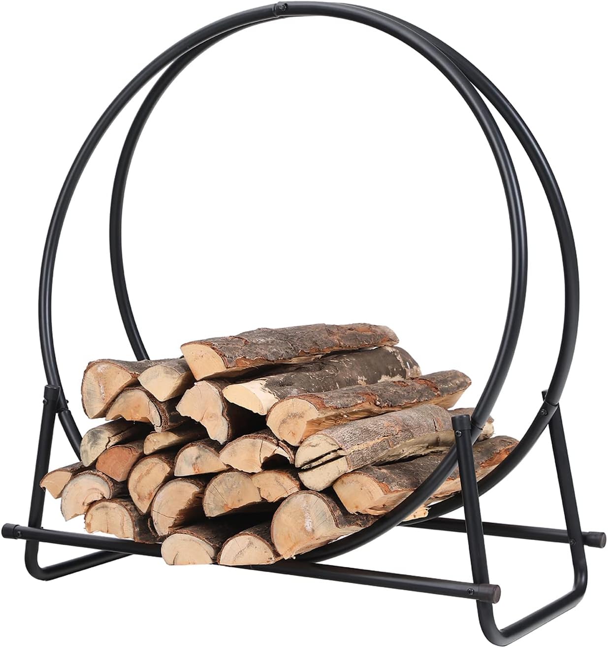 PHI VILLA Heavy Duty Firewood Racks Indoor/Outdoor Log Rack with Kindling Holder, 30 Inches Tall, Black