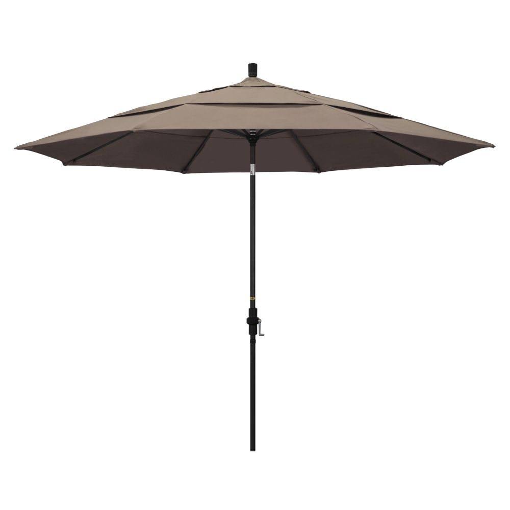 California Umbrella-194061162477-11' Aluminum Market Umbrella with Double Wind Vent 5461 - Taupe 705: Stone BlackSunbrella A