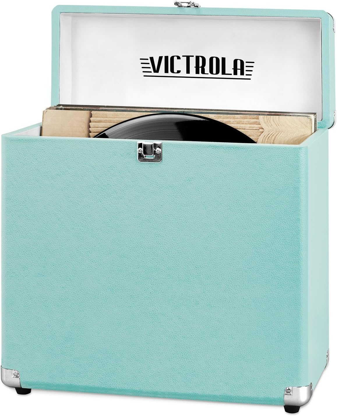 Victrola Vintage Vinyl Record Storage Carrying Case for 30+ Records (Dust/Scratch Free) (Aqua Turquoise) Pack of 2