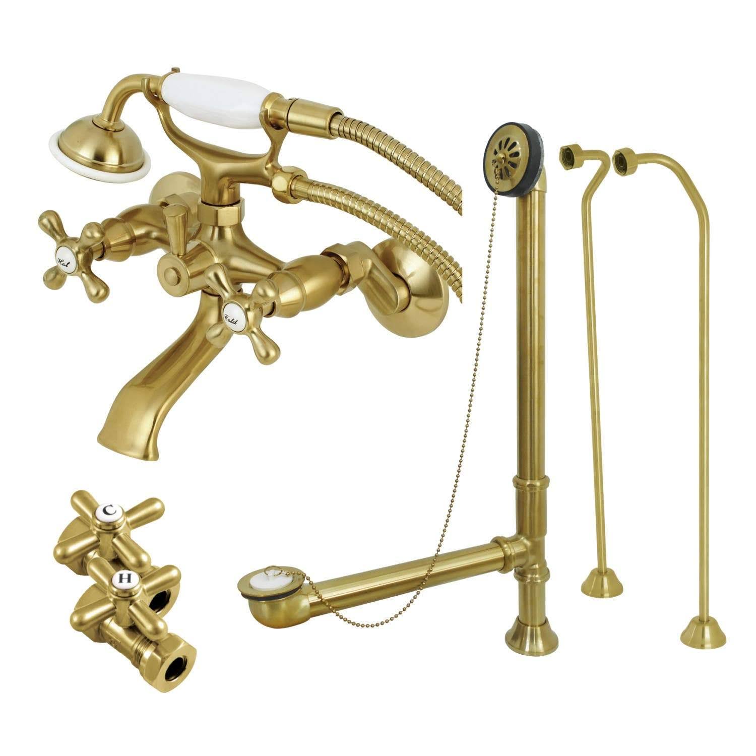 Kingston Brass CCK265SB Vintage Wall Mount Clawfoot Faucet Package Brushed Brass