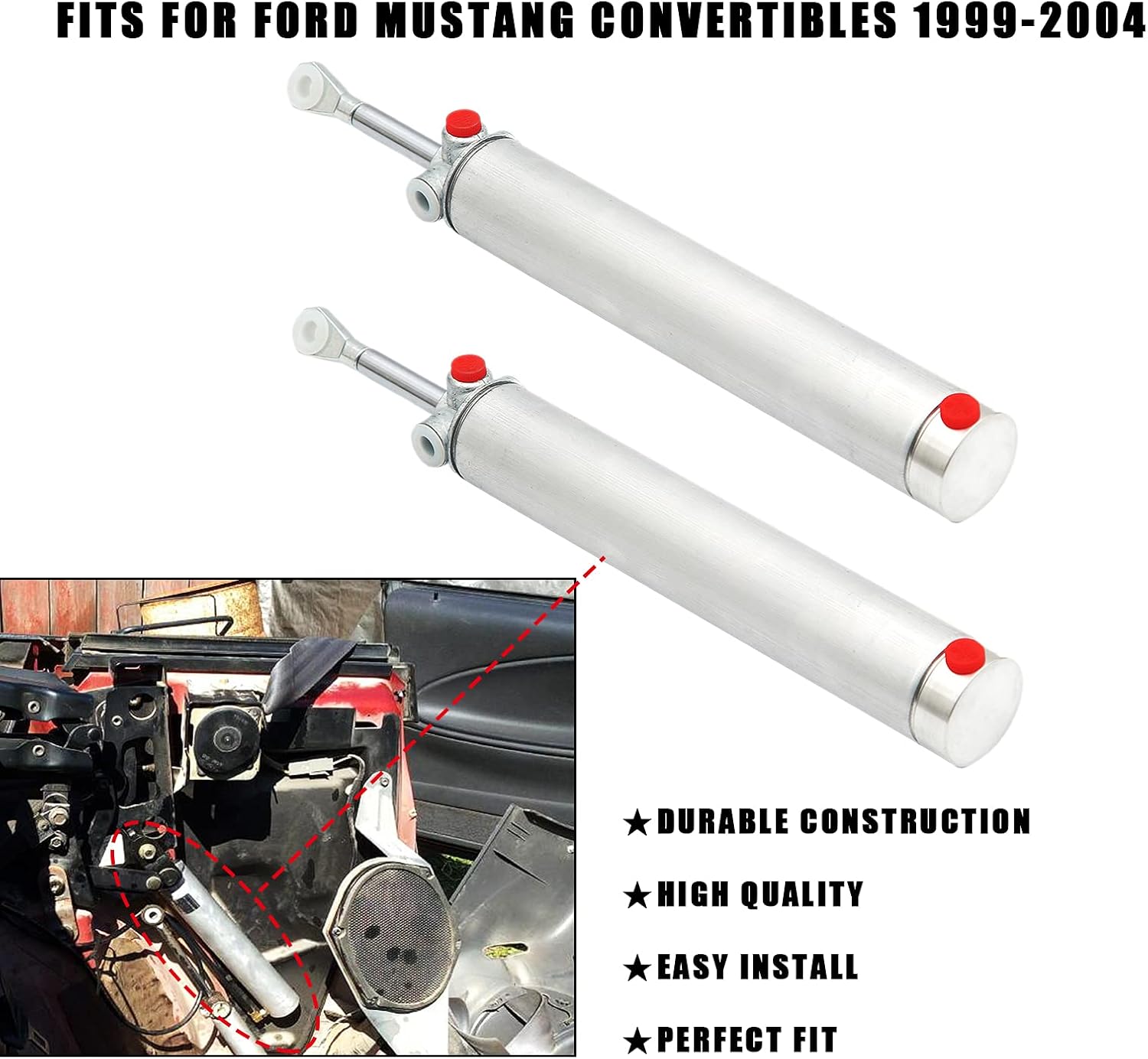 TUNTUN Convertible Top Hydraulic Cylinders Lift Arms Fit for 1999-2004 Ford Mustang and Cobra Replace XR3Z-7650600-A (1 Set 2 Cylinders)