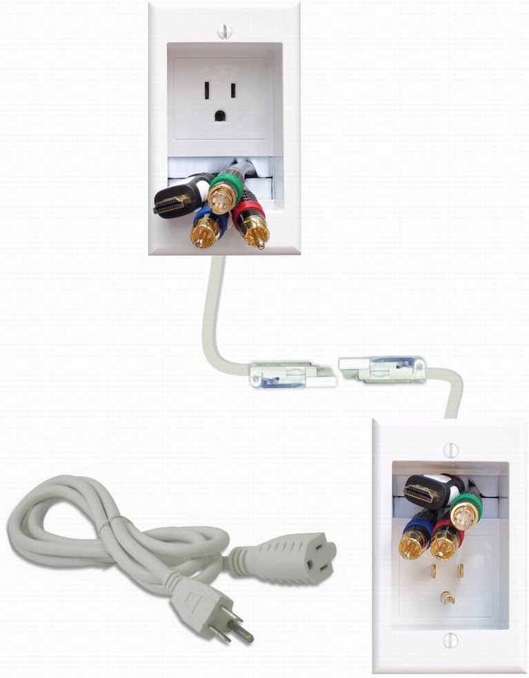 PowerBridge TWO-CK Dual Outlet Recessed In-Wall Cable Management System with PowerConnect for Wall-Mounted Flat Screen LED, LCD, and Plasma TV’s Pack of 2
