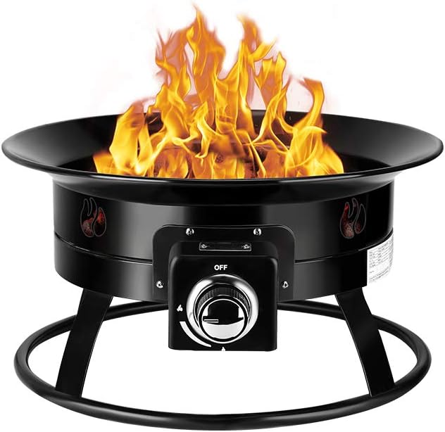 Camplux Portable Propane Gas Fire Pit, Outdoor Smokeless Fire Bowl for RV Camping Backyard Party, FP19MB 19 Inch Diameter, Black
