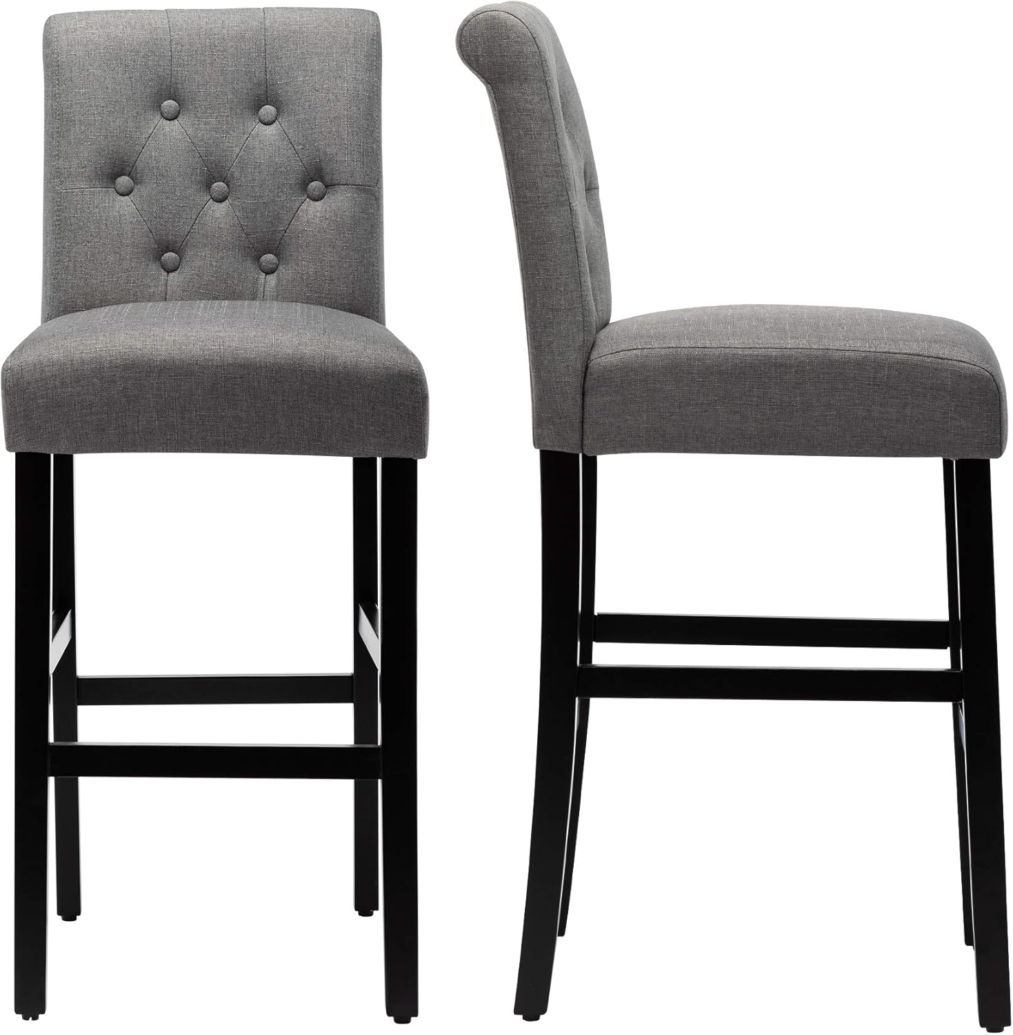 LSSBOUGHT 30 Inches Stylish Fabric Barstools with Solid Wood Legs and Button-Tufted Back,Set of 2 (Blue)