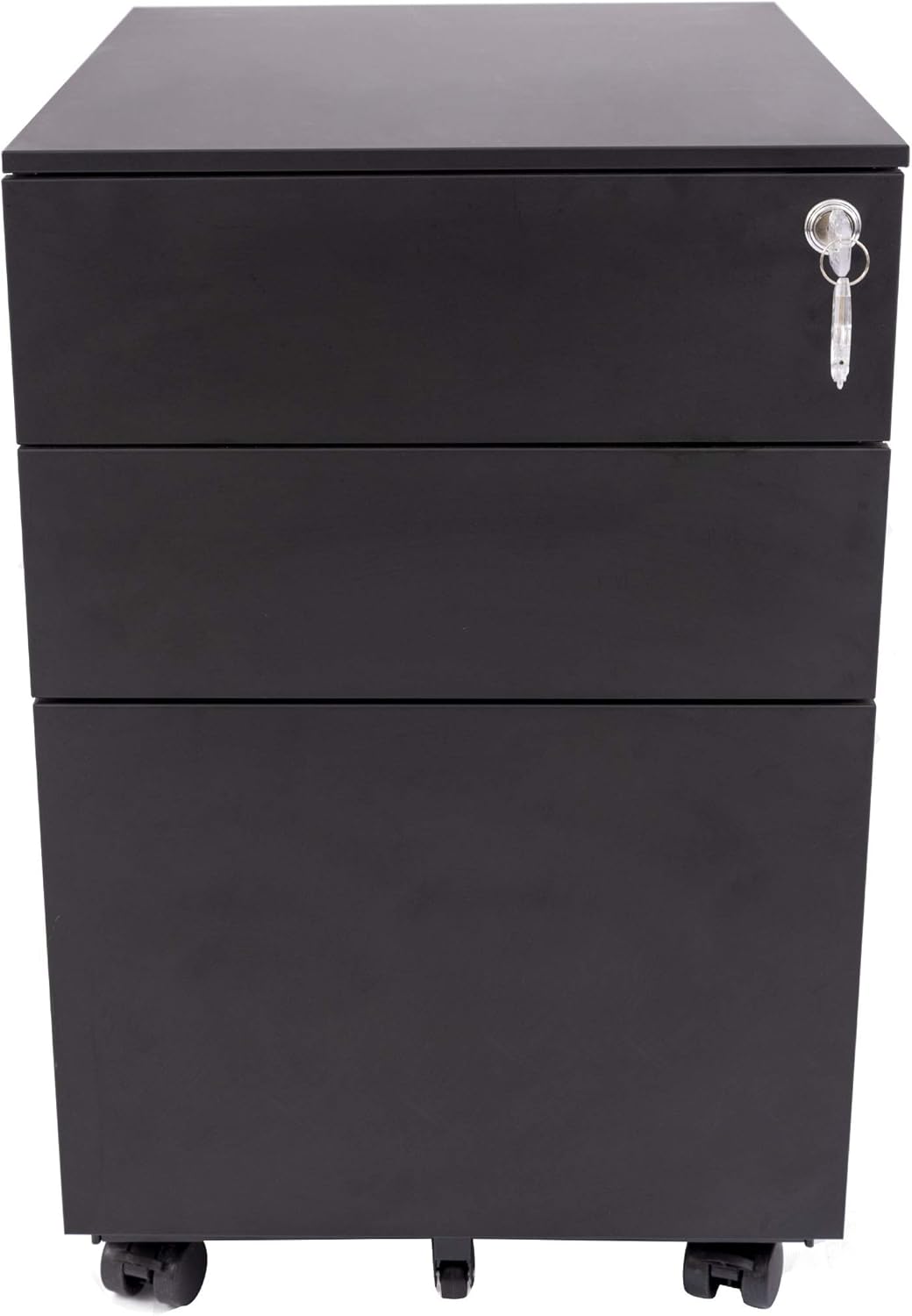 Stand Up Desk Store 3 Drawer Under Desk Lockable Rolling File Cabinet with Stable 5 Wheel Design (Black, Wide)