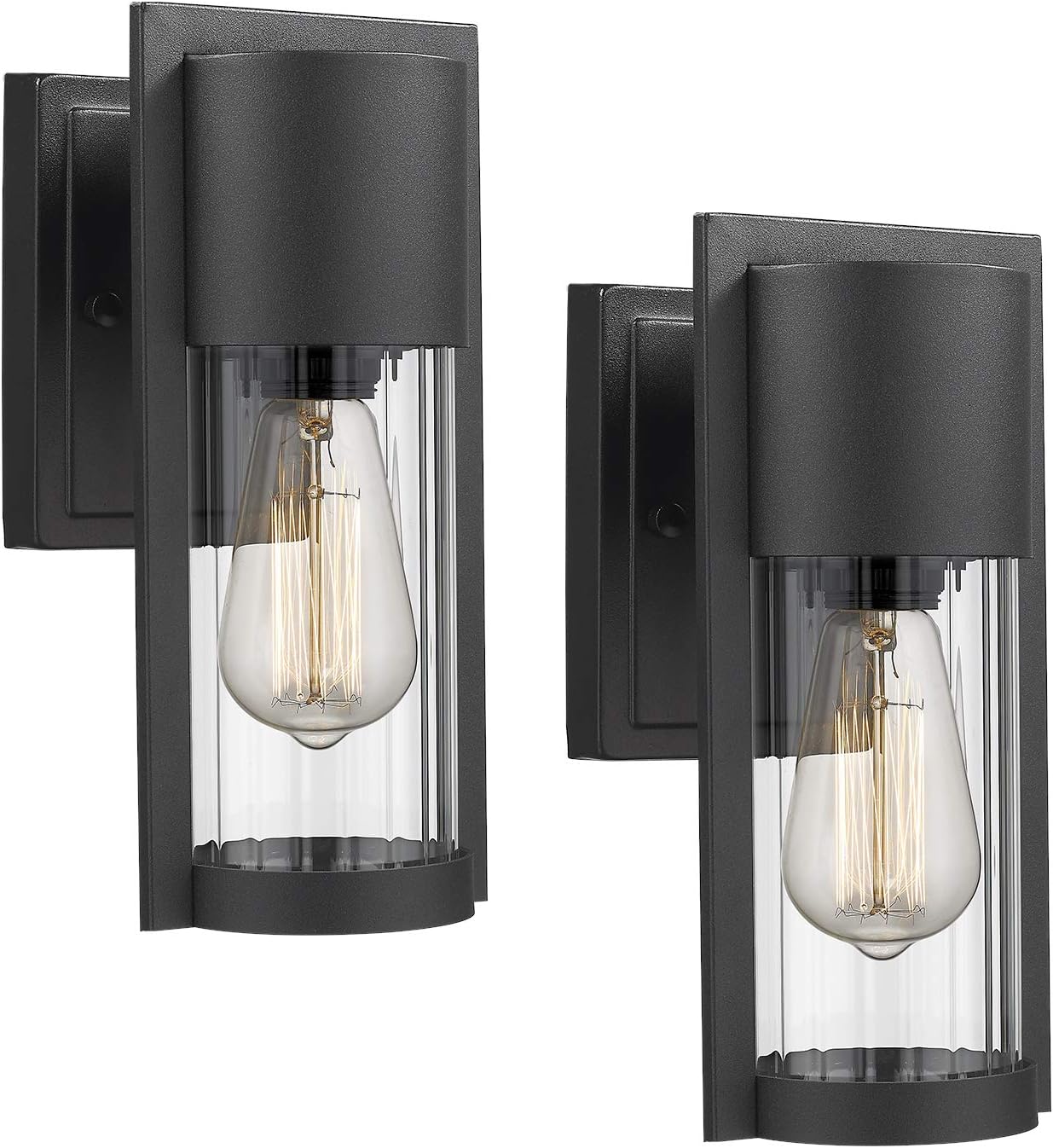 Osimir Exterior Wall Mount Light 2 Pack, 1-Light Outdoor Wall Sconce in Black Finish with Clear Ribbed Glass Lamp Shade, 2254/1W-2PK