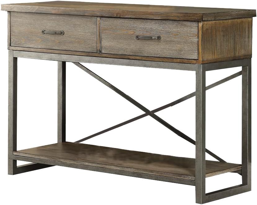 ACME Lazarus Dining Table - - Weathered Oak & Antique Silver
