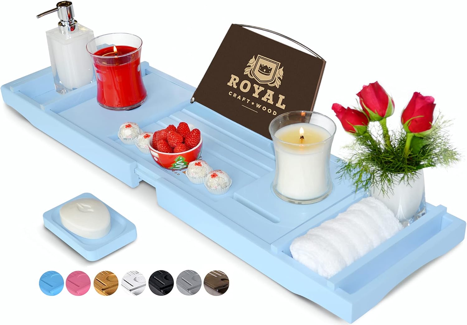 Luxury Bamboo Bathtub Caddy Tray - Adjustable Organizer Tray for Bathroom with Free Soap Dish (Brown) Pack of 2