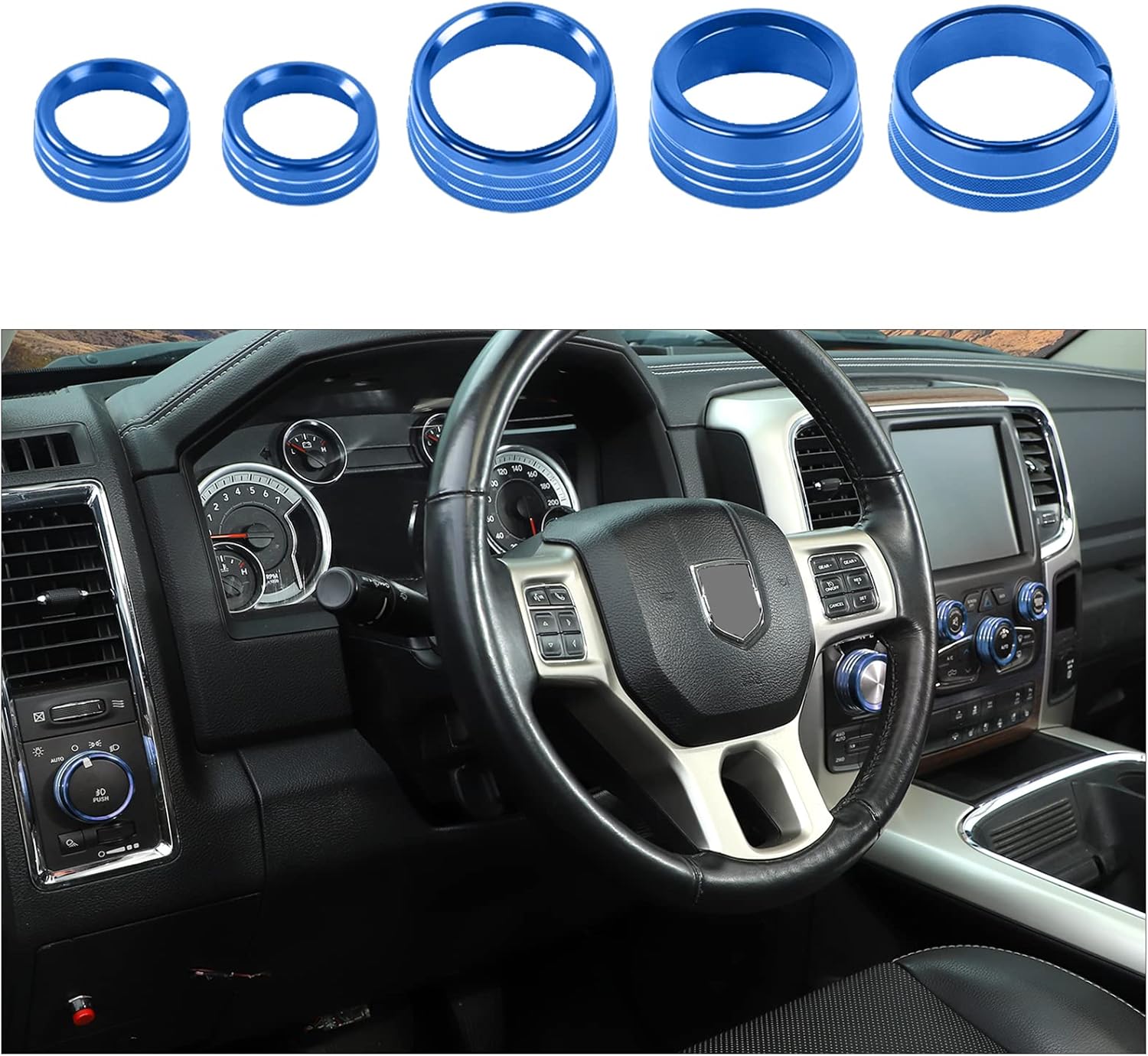 Voodonala for Dodge RAM Aluminum Center Console AC Radio Switch Knob Cover for2018-2021 RAM, 5pcs Red