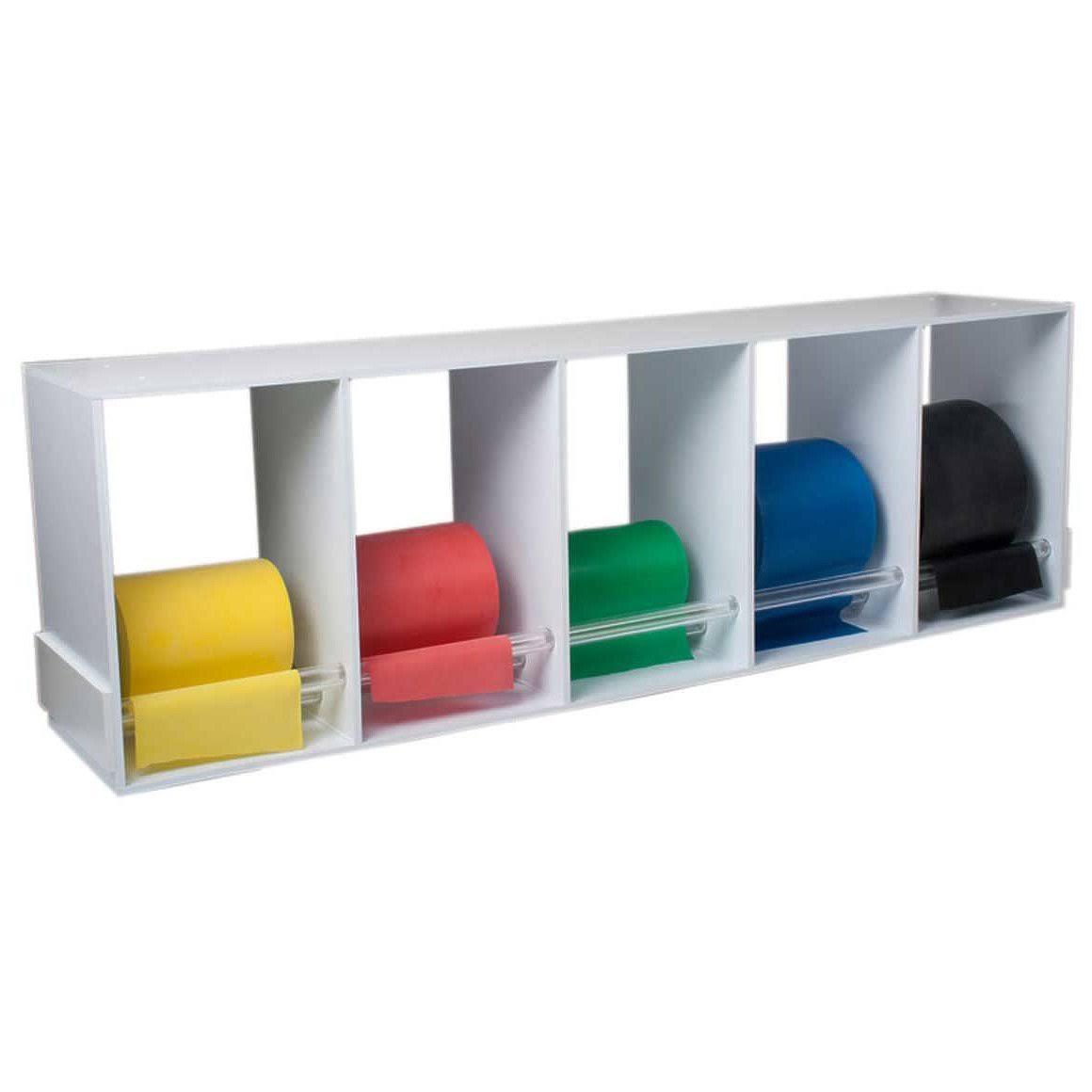 Cando Latex Free Exercise Band Rolls 50 Yard / 5 Piece Set with Wood Rack