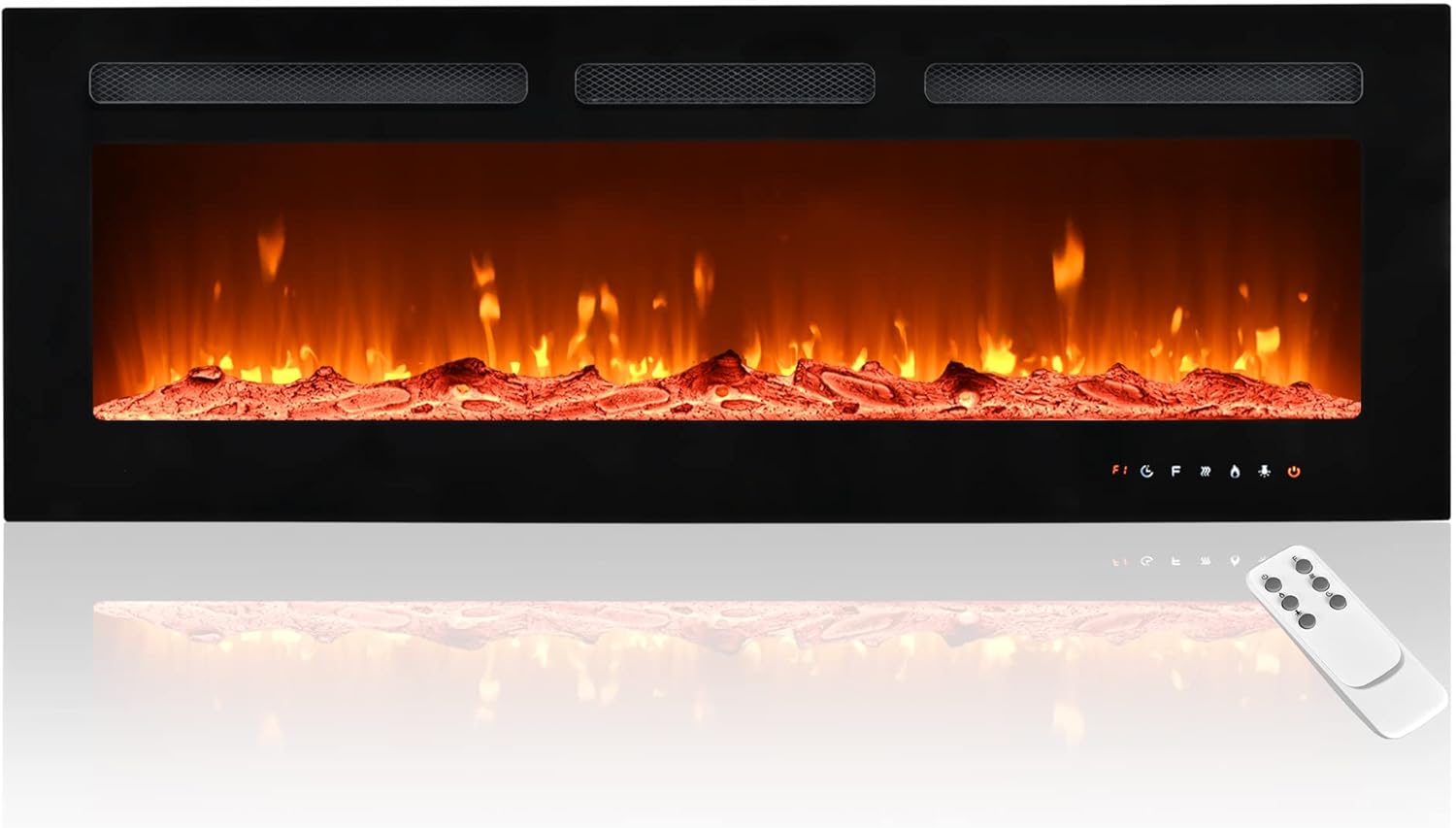 Euhomy 50inch Electric Fireplace, Recessed and Wall Mounted Fireplace Heater, Adjustable Brightness, Multiple Colors, Dual Control Remote and Touch Screen, Indoor Heater with Timer, 750W/1500W