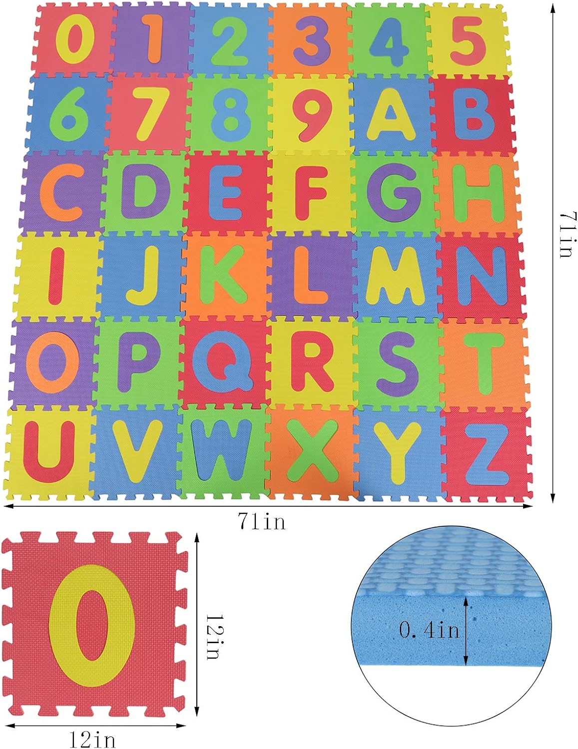 Suwimut Kids Foam Puzzle Floor Play Mat (36-Piece Set), 12X12 Inches Large Interlocking Alphabet and Numbers Foam Puzzle Playmat Colorful EVA Tiles for Children Pack of 2