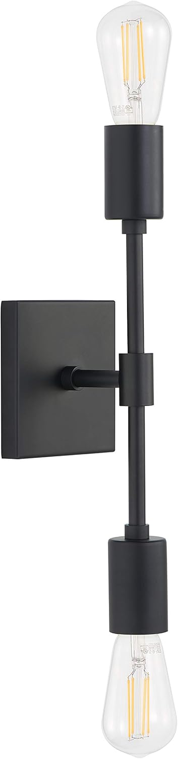 Linea Matte Black Wall Sconce Lighting - Berbella Modern Farmhouse 2-Light Bathroom Vanity Wall Light Fixture for Hallway Living Room Bedroom with Two LED Edison Bulbs Included - UL Listed