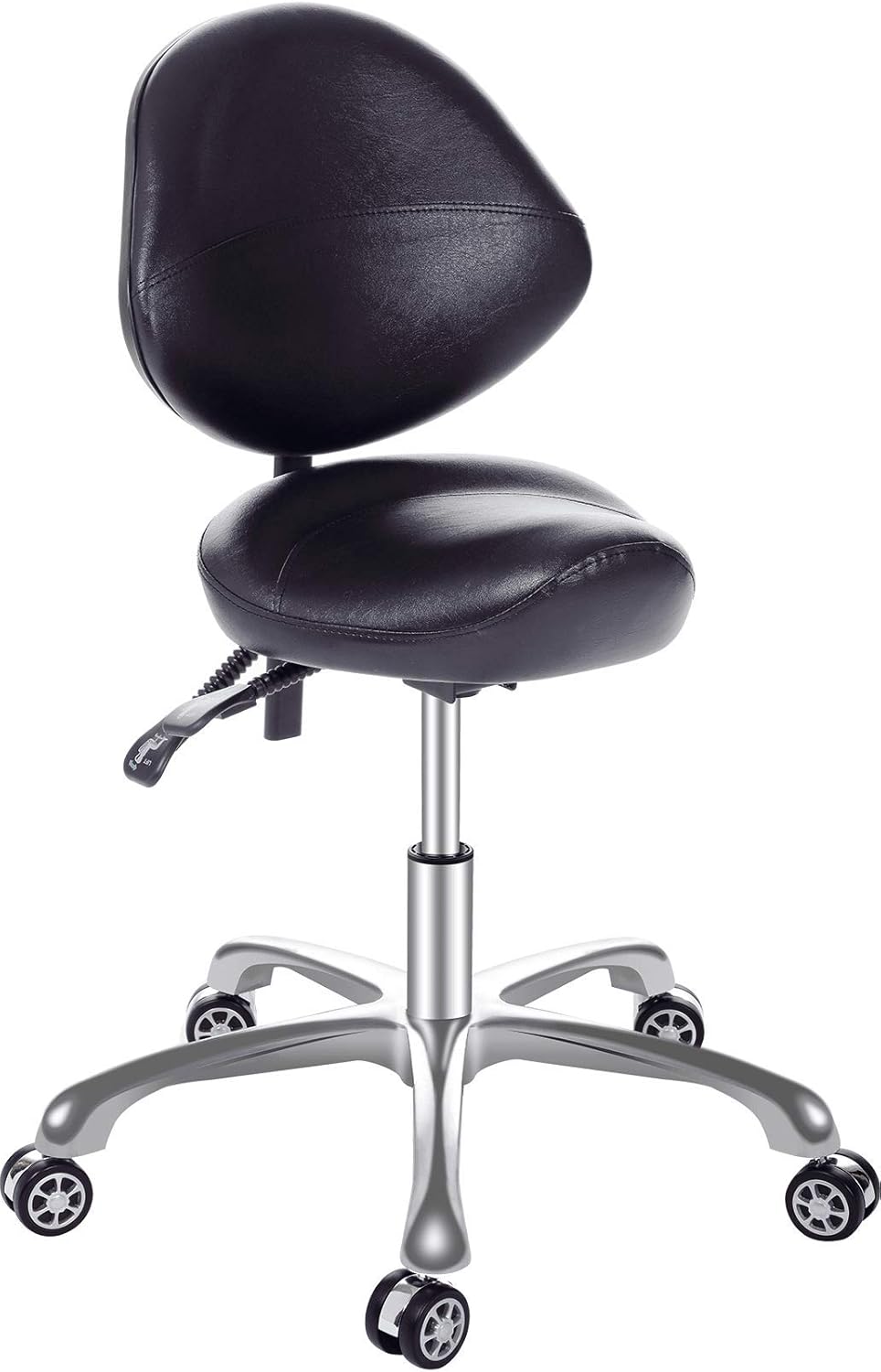 REMWELL PU Leather Saddle Stool for Massage Medical Dentist‘s Clinic SPA Beauty Hair Salon Home Office Studio(Black, Without Backrest)