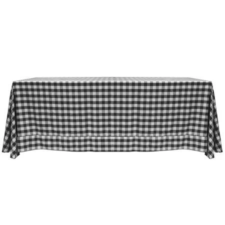 Ultimate Textile 90 x 156-Inch Rectangular Polyester Checkered Tablecloth with Rounded Corners, Black