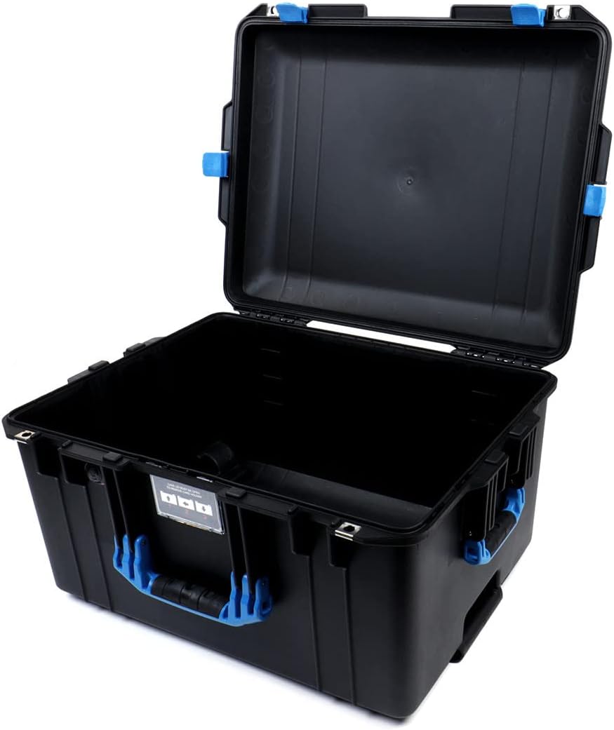 Pelican Black 1607 air case. Comes with Blue Handles & latches. Comes Empty with Wheels.