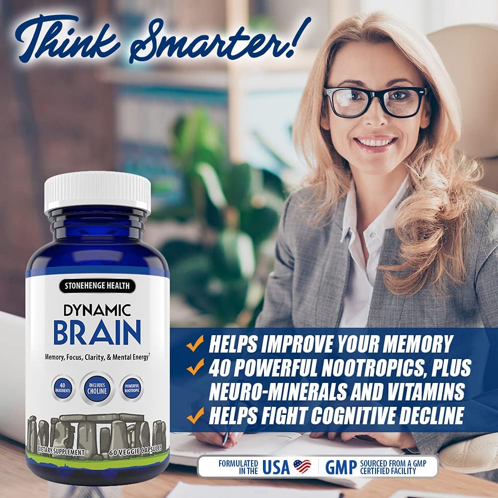 Stonehenge Health Dynamic Brain Supplement – Memory, Focus, & Clarity– Formulated with 40 Unique Nootropic Ingredients Including Phosphatidylserine, Bacopa Monnieri, and Huperzine A Pack of 2