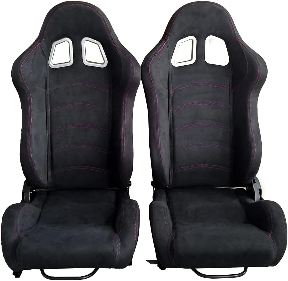 Racing Bucket Car Seats Universal Black Suede Leather Track Racing Seat with Harness Single Regulator Double Slide Adjustable Race Seats