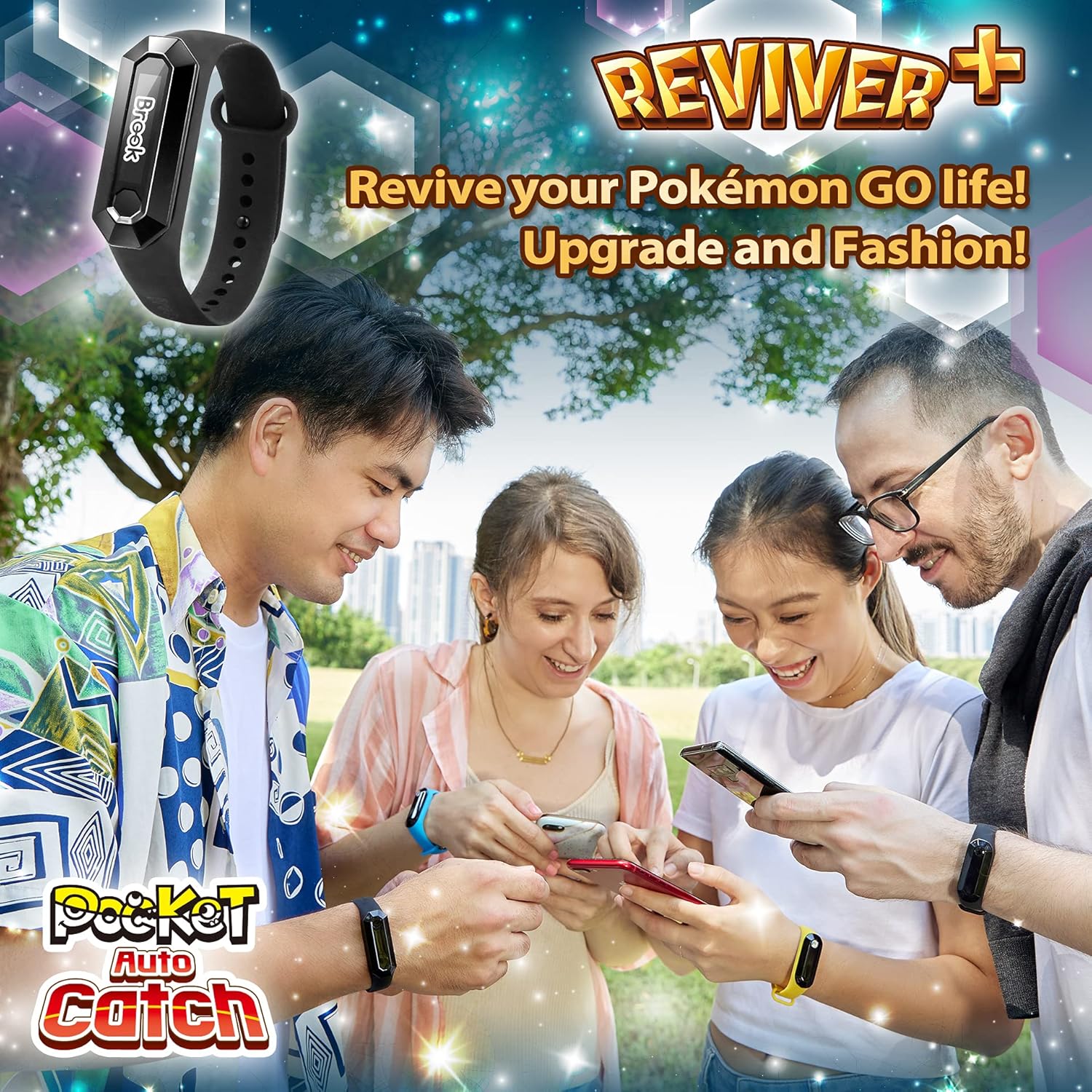 Brook Pocket Auto Catch Reviver Plus - Splendid Evolution, Auto Spin and Catching pocket monsters, Collecting Items, Wristband Bracelet Accessory, Reminder for Disconnection, Battery Capacity Display
