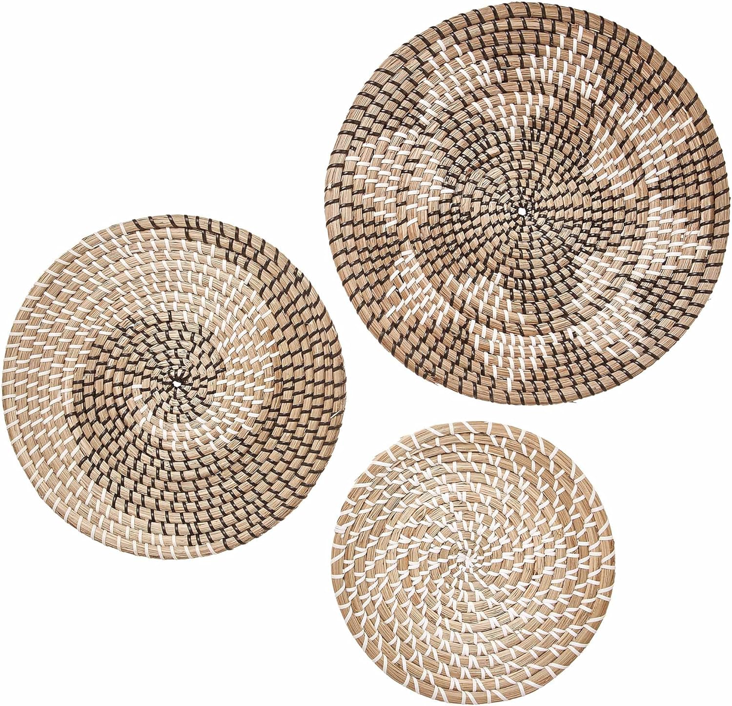 Oldchi Wall Basket Décor - Hanging Wall Decor - Rattan Basket Decor - Wicker Baskets for Wall Decor Uses Natural Seagrass for Kitchen, Bedroom, Living Room - Large Multicolored Woven Boho - Set of 3 Pack of 2