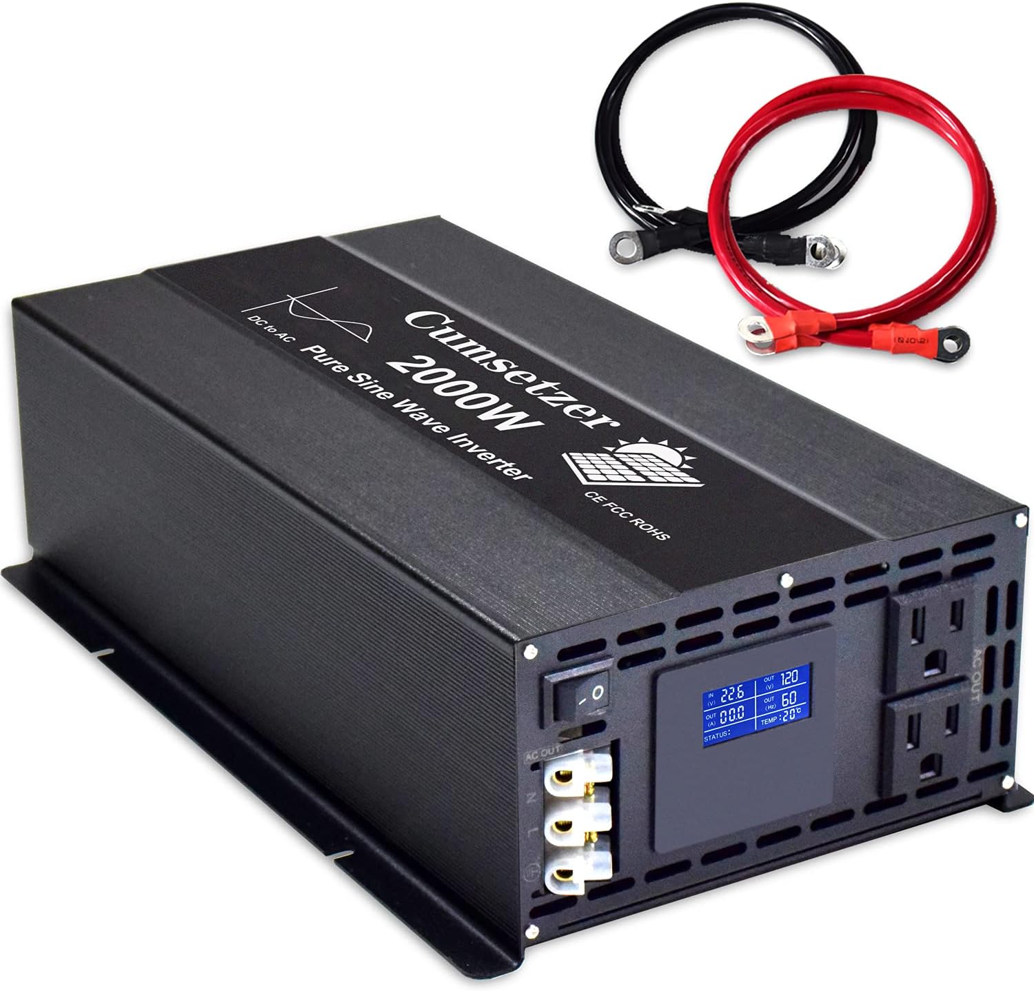Cumsetzer 2000w 24v Power Inverter Pure Sine Wave 24 Volt dc to ac 110v 120v Car Inverter with Dual US Outlet, and hardwire Terminal and LCD Display, for RV, Truck, Yacht, and Off Grid(2000w 24v)