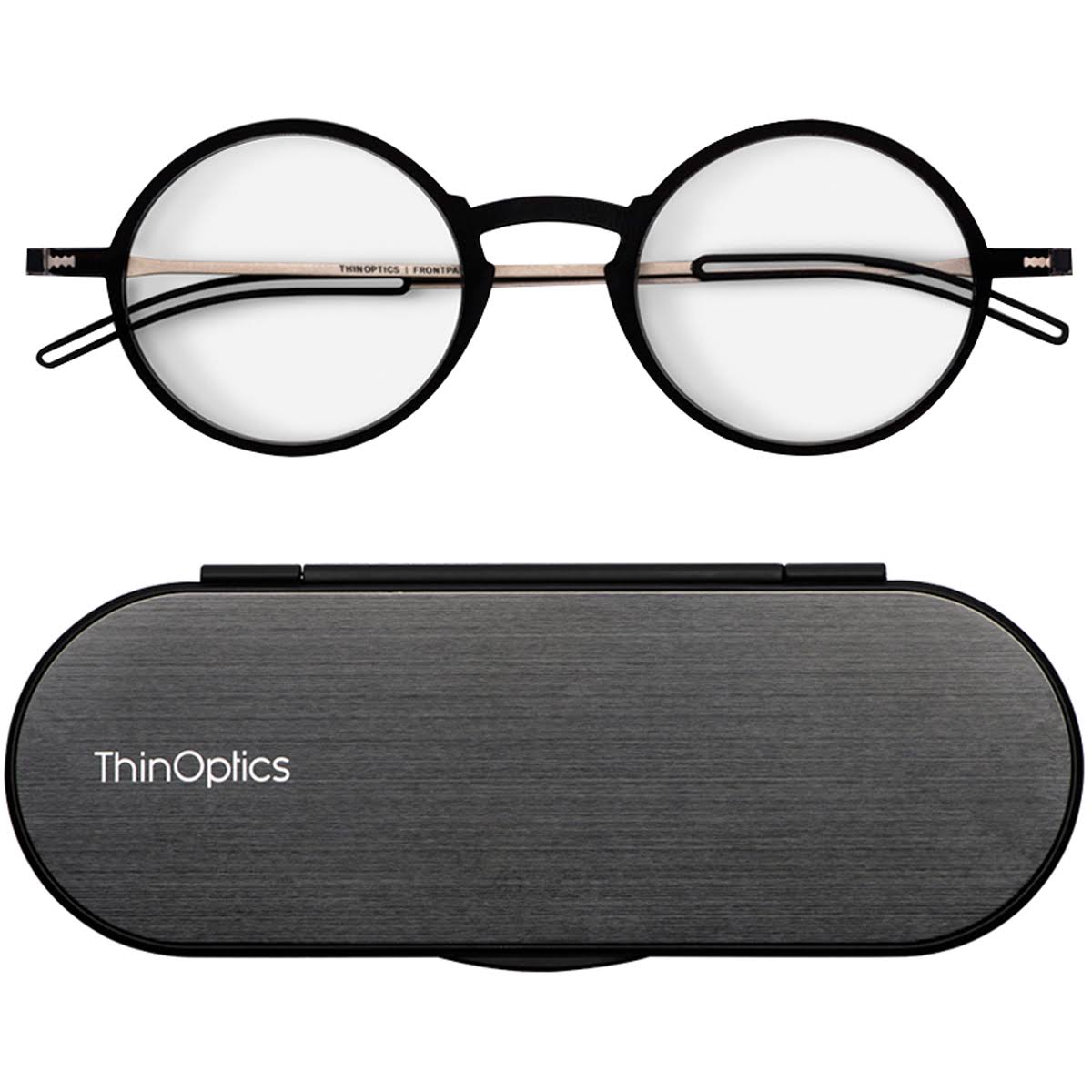 ThinOptics Frontpage Manhattan Reading Glasses with Milano Case - Black - Black - 1.5