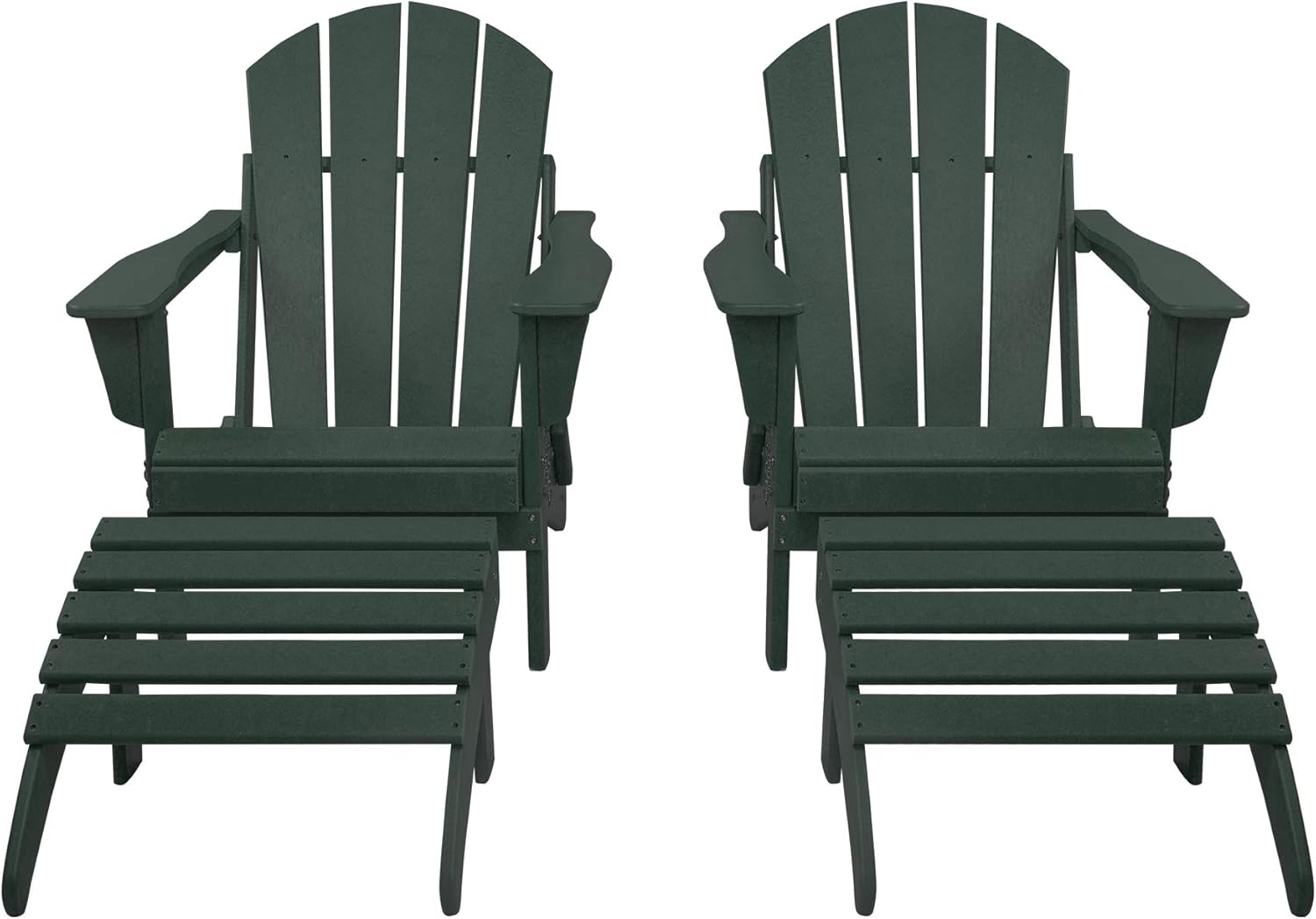 WO 4 Piece Set Classic Adirondack Chairs with Ottoman (2 Seater), Turquoise
