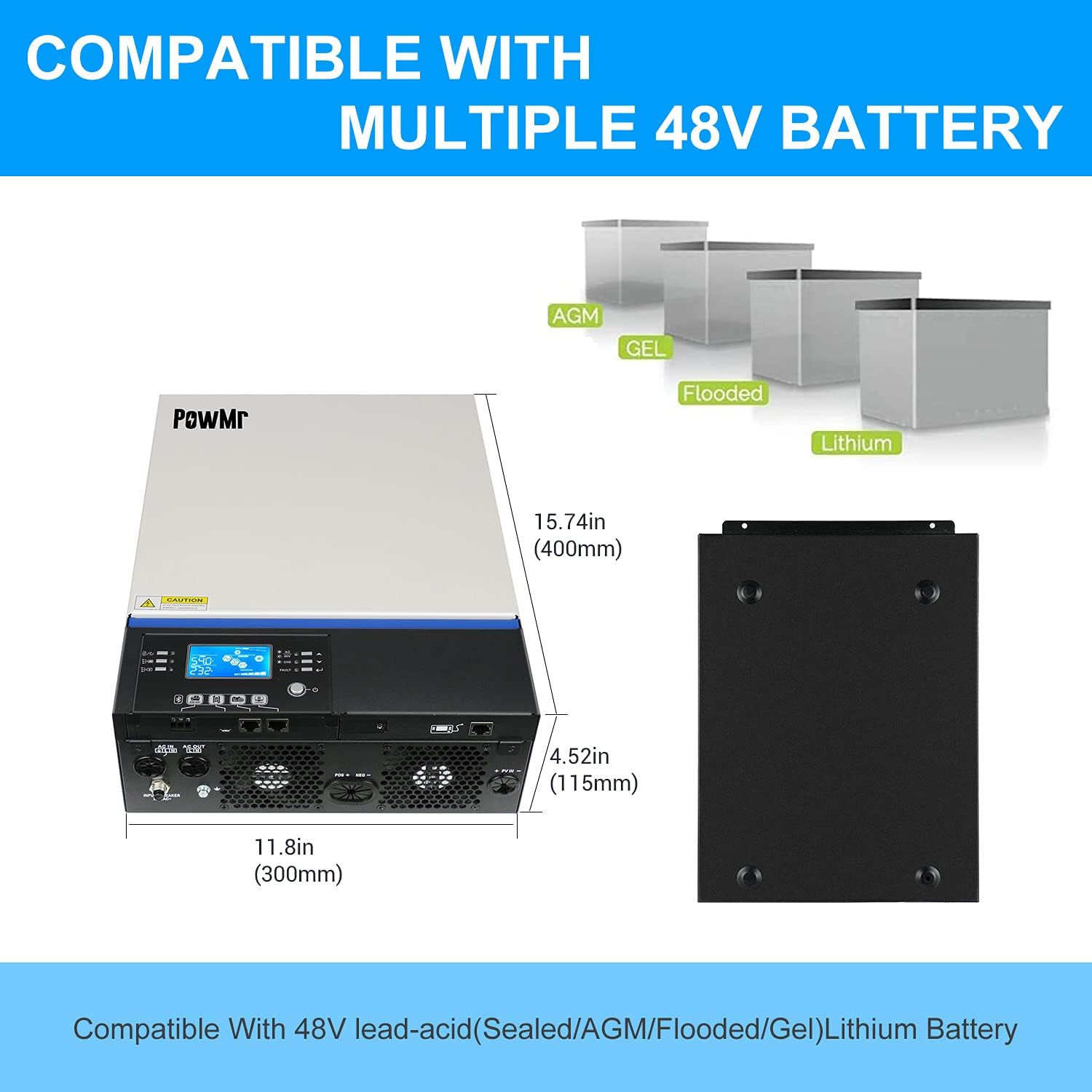 PowMr 5000 Watt Solar Hybrid Inverter 48V DC to 220-230V AC, 5000W Pure Sine Wave Inverter Charger with 80A MPPT Controller, Solar Inverter Work Without Battery