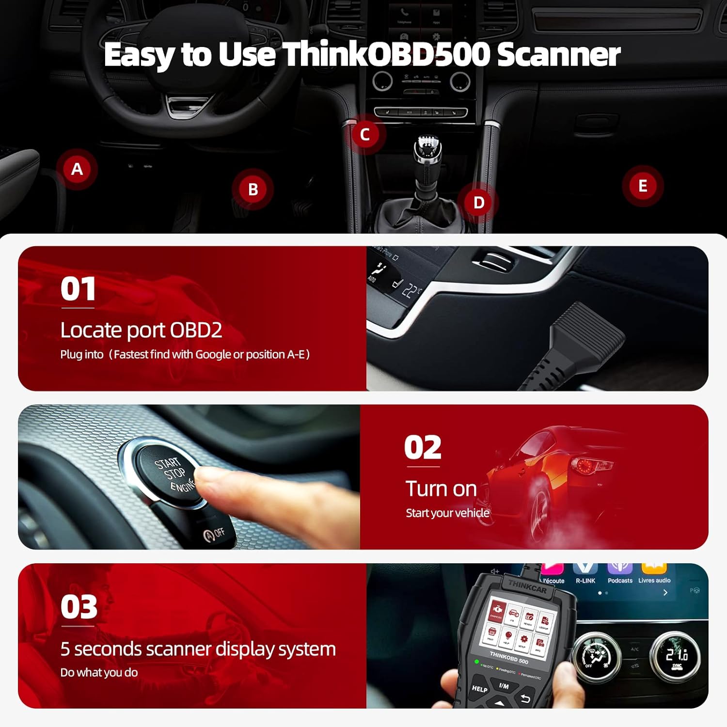 Car Scanner, Thinkobd 500 Check Engine Code Reader & Scan Tool for All Vehicles, Emission Test OBD2 Scanner with Lifetime Free Upgrade, Car Scanner Diagnostic for All OBD2 Cars After 1996[2022 Newest] Pack of 2