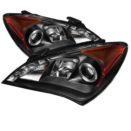 Black 2010 2011 2012 Hyundai Genesis 2 Door Coupe Osram LED Halo DRL Daytime Running Lights Front Projector Headlights Headlamps