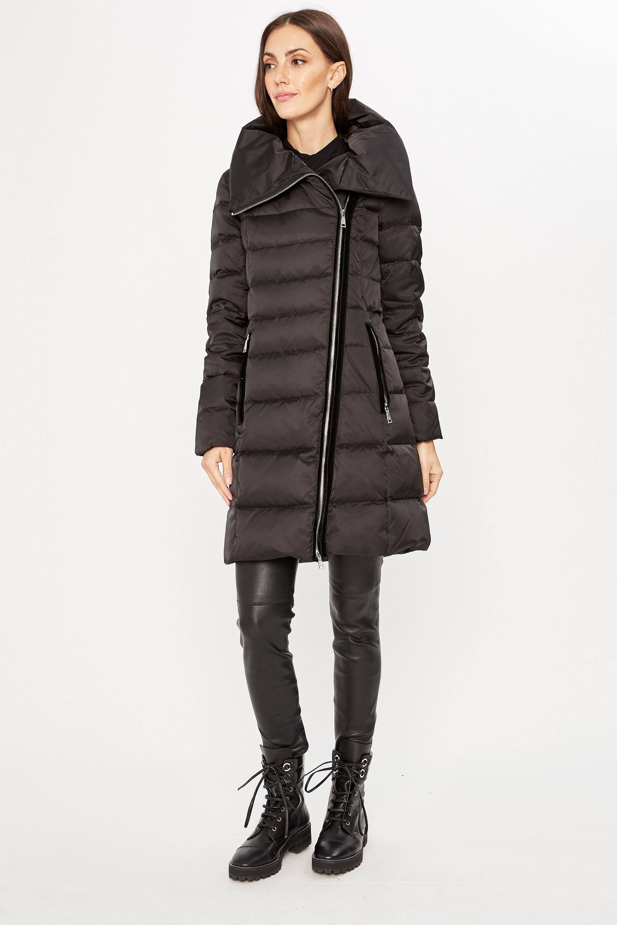 Tahari Brooklyn Asymmetrical Down Coat, Black / S